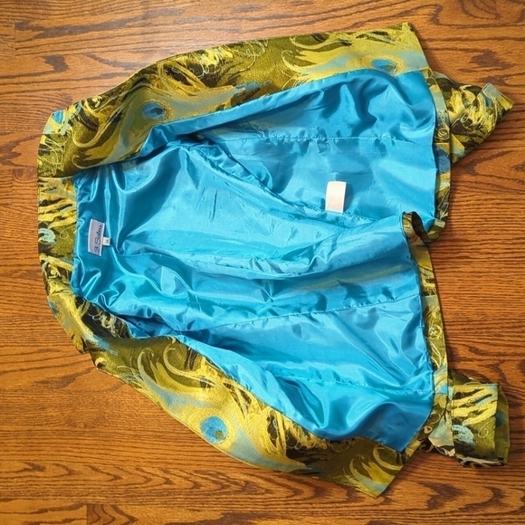 3 Sisters Jacket green Peacock print Women's Open cropped blazer Reg $289 sz xs - Picture 8 of 11